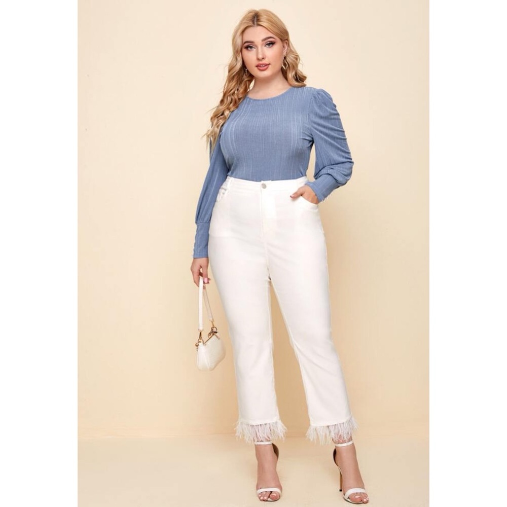 SHEIN Plus Fluffy Hem Solid Pants